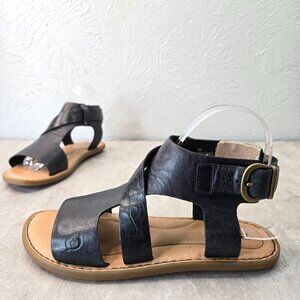 Born Flat Sandals Leather Black Boho Minimalist Comfort Strappy Open Toe Size 6